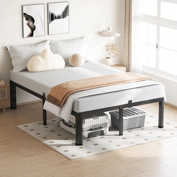 18 Inch King Size Bed Frame, 3500Lbs Heavy Duty Metal Platform with Round Corner Legs Mattress Slide Stopper, Steel Slat Support No Box Spring Needed, Noise Free, Non-Slip, Easy Assembly