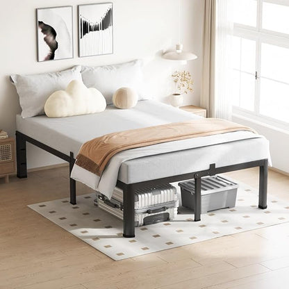 18 Inch King Size Bed Frame, 3500Lbs Heavy Duty Metal Platform with Round Corner Legs Mattress Slide Stopper, Steel Slat Support No Box Spring Needed, Noise Free, Non-Slip, Easy Assembly