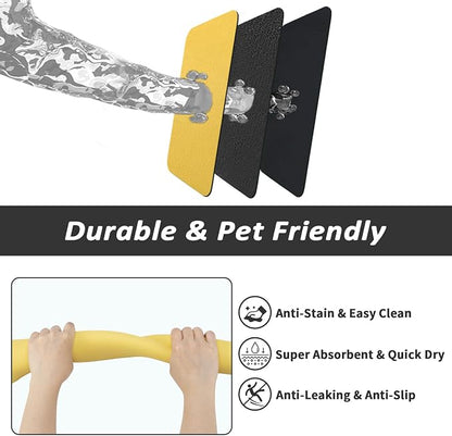 HotLive Dog Food Mat - Absorbent Cat Mat for Food and Water, No Stains Pet Feeding Bowl Mat, Easy to Clean Pet Placemats, Quick Dry Dog Water Dispenser Mat for Messy Drinkers | Yellow 18"x34"