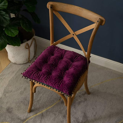 vctops Velvet Soft Square Chair Pad with Ties Cute Gradient Pom Pom Indoor Dining Chairs Cushion (Purple, 16" x 16")
