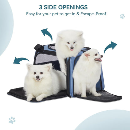 PETSFIT Dog Carrier for Small Dogs, Small Dogs Carrier Bag, Soft-Sided Pet Carrier with a Safety Leash for Pets Up to 25 Lbs (Large, Blue)