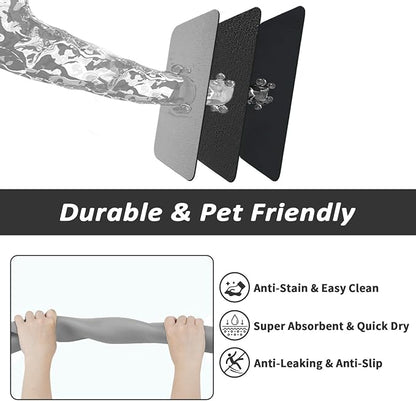 HotLive Dog Food Mat - Absorbent Cat Mat for Food and Water, No Stains Pet Feeding Bowl Mat, Easy to Clean Pet Placemats, Quick Dry Dog Water Dispenser Mat for Messy Drinkers | Grey 12"x 19"