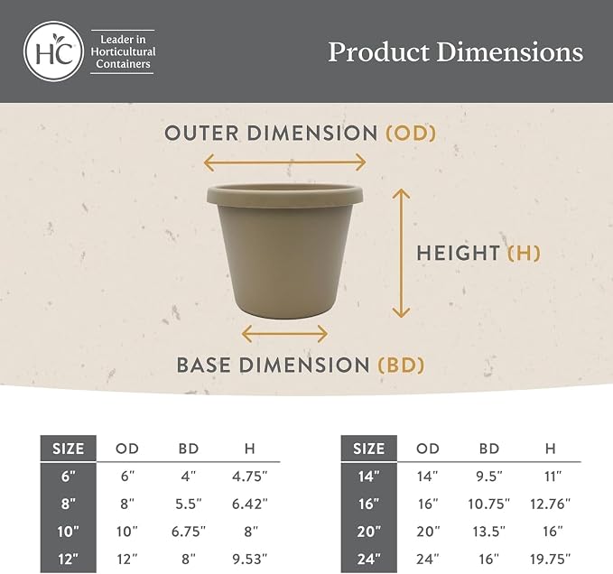 The HC Companies 10 Inch Prima Round Planter Pots with Drainage Holes and Rolled Rim, Lightweight UV-Resistant Plastic Indoor & Outdoor Planters, 2-Pack Flower Pots for Garden & Home Decor, Warm Gray