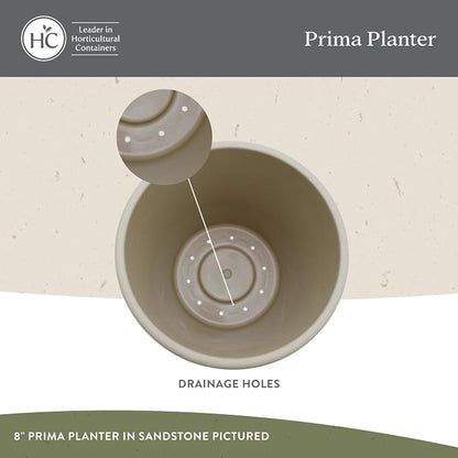 The HC Companies 10 Inch Prima Round Planter Pots with Drainage Holes and Rolled Rim, Lightweight UV-Resistant Plastic Indoor & Outdoor Planters, 2-Pack Flower Pots for Garden & Home Decor, Warm Gray