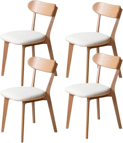 Hymus 100% Solid Oak Wood Dining Room Chairs - Practical Kitchen Chairs for Dining Room, Kitchen, Living Room (4, Natural with White Cushion)