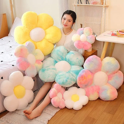 lannery Flower Plush Throw Pillows, Flower Floor Pillow Seating Cushion Toy for Reading, Room, Watching TV (11.8", White-2)