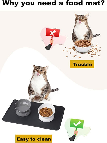 LoeJan Elevated Cat Food Bowl, 5 Oz Ceramic Raised and Tilted Water Bowl, Anti Vomiting and Protect Pets' Spines Dishes for Small Dog, Fat Faced Cat, Kitten (White & Grey)