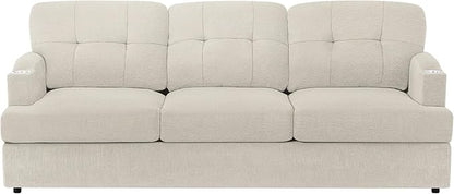 89" Chenille Modern Sofa with Cup Holder, Tufted Upholstered Couch with Thickened Cushions, Comfy 3 Seater Sofa with Deeper Seat for Living Room, Apartment,Beige