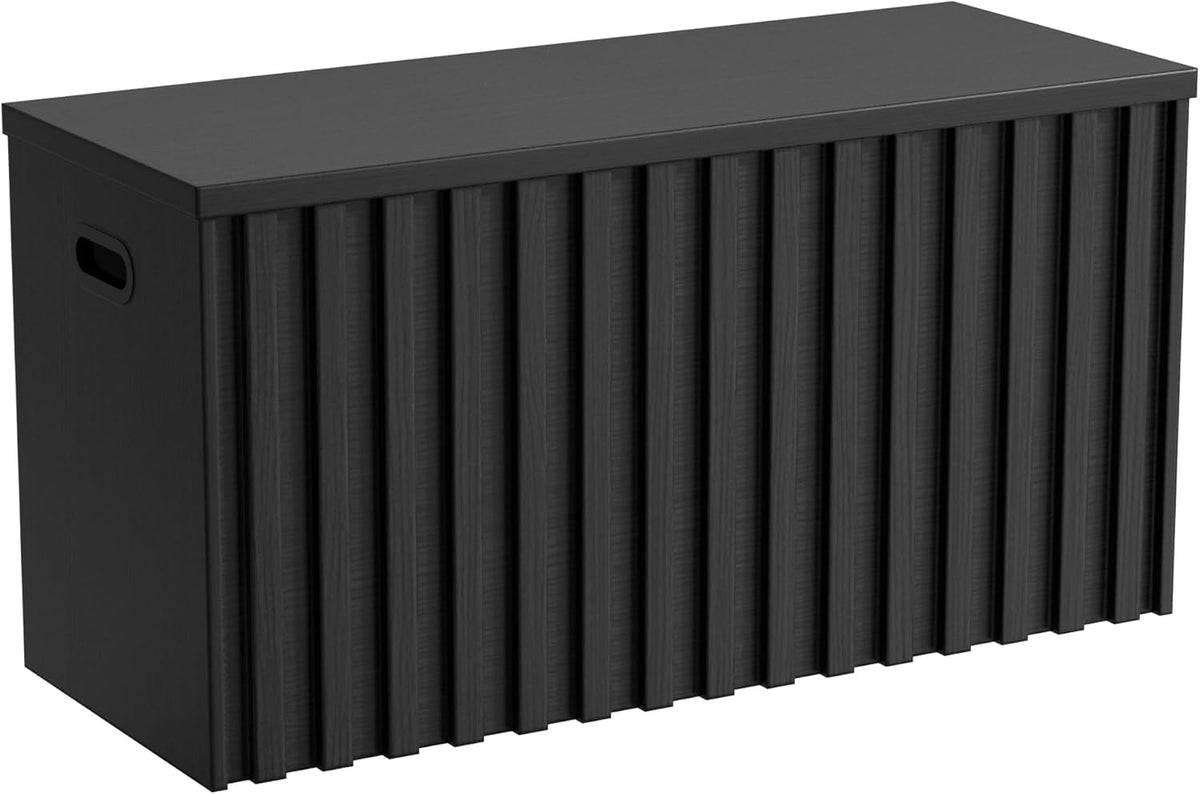 UEV Storage Bench,39.4" Wood Box, Storage Trunk with 2 Safety Hinges, Ottoman Storage Chest, Fluted Storage Bench for Bedroom, Entryway, Living Room(Black)