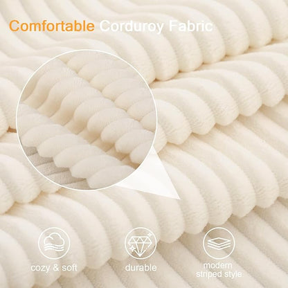 COMAX Convertible Sofa Bed Queen, Folding Fold Out Couch Bed, Floor Futon Couch Corduroy Sleeper Mattress with Back Pillows, Boneless Sofa Comfy Lounge Loveseat for Living Room Bedroom, Beige