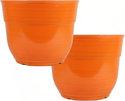 Garden Elements Indoor/Outdoor Glazed Brushed Happy Plastic Planter, Large, Bright Orange, 15" (Pack of 2)