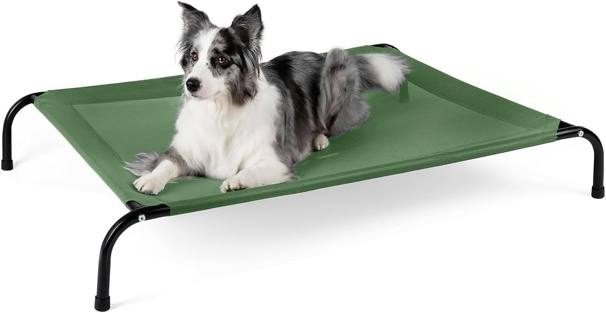 Cooling Elevated Dog Bed for Extra Large Dogs with Non-Slip Floor Protectors & Breathable Mesh, XL Raised Indoor & Outdoor Dog Cot Hammock, 54" L x 35.5" W x 8" Th, X-Large, Green