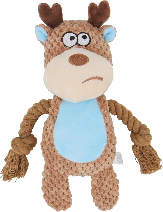Dog Toys, Dog Squeaker Toys with Crinkle Paper, Stuffed Animal Dog Plush Chewing Toy, Cotton Rope Interactive Toys for Puppy, Small, Middle Dogs (Camel-Colored Elk)