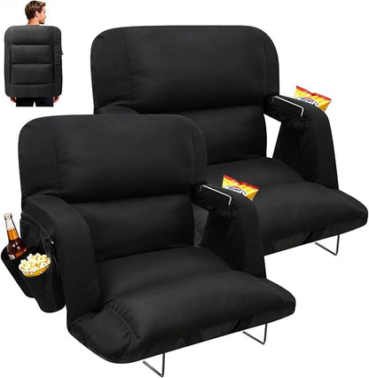 DEKEMASTER Stadium Seats with Back Support, Exclusive Sofa Style Design 23inch Wide Bleacher Chairs with Extra Thick Back and Cushion, 6 Reclining Positions for Sport Events Camping