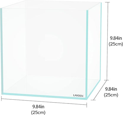 LANDEN 25C 3.7 Gallon Cube Rimless Low Iron Aquarium Tank, W9.84×D9.84×H9.84 in(25x25x25cm) 5mm Thickness with Nano Foam Leveling Mat Included