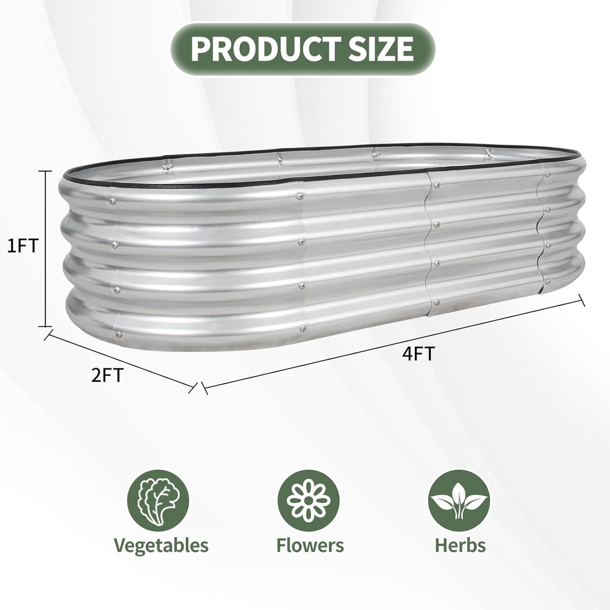 1MORE Galvanized Raised Garden Bed- Planter Garden Boxes Outdoor, Raised Beds for Gardening, 4x2x1ft Metal Garden Bed Kit for Vegetables Flower, Planter Raised Bed with Protective Tape & Tools.Silver
