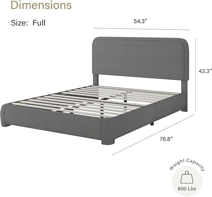 BarnFurin Full Size Bed Frame, Upholstered Platform Bed with Headboard, Boucle Soft and Cloud Bed Frame, Modern Style, No Box Spring Required, Easy Assembly, Dark Grey