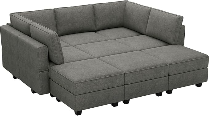 Belffin Modular Sectional Sleeper Sofa Couch with Storage Ottoman Convertible Sectional Couches for Living Room Terry Reversible Chaise. Light Grey Sofa