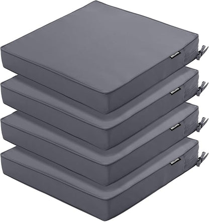 Outdoor Chair Cushions 18.5x16 Inch Waterproof Patio Chair Cushions with Tie 5 Year Color Fastness Thick Outdoor Seat Cushion for Patio Furniture Dark Grey Set of 4