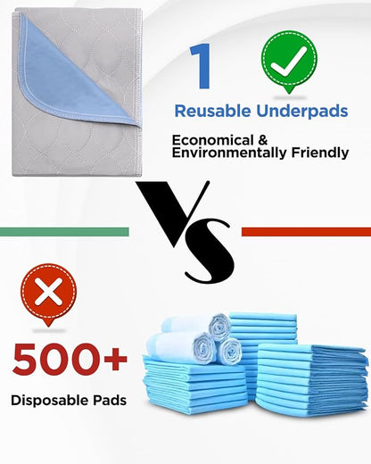 Washable Bed Pads 34" x 36" - 6 Pack, Grey, Waterproof Bed Pads for Incontinence, Bed Wetting Pads for Bed, Sofa, Floor, Resuable Underpads for Adults, Seniors, Pet