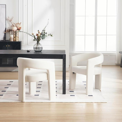 DAYALANE Modern Barrel Dining Chairs Set of 4, Upholstered Accent Kitchen Chair with Arms Comfy Velvet Side Chair for Living Room/Home Office/Reception, Velvet Cream