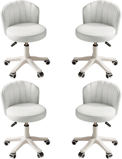 Small Round Rolling Desk Chair Armless Comfy Vanity Computer Chair with Low Backrest PU Leather Height Adjustable Swivel Work Spa Chair