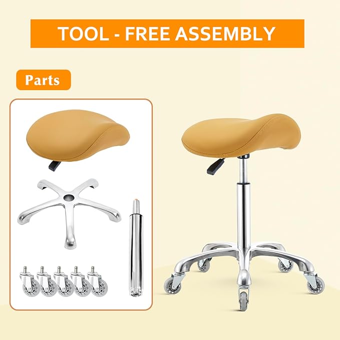 Nolasalon Saddle Stool Chair with Wheels,Ergonomic Swivel Rolling Height Adjustable for Salon Beauty Clinic Dentist Tattoo Home Office