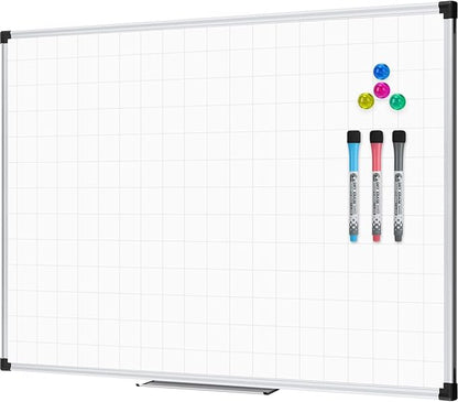 XBoard Magnetic Dry Erase Board with Lines 48 x 36 Inch, 4' x 3' Double Sided Hanging White Board Planner for Wall | Grid Lined White Board + Message Presentation Board