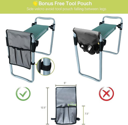 LUCKYERMORE Garden Kneeler and Seat, Kneeling Bench with Tool Pouch and EVA Foam Pad, Foldable Gardening Stool, Gardening Gifts for Parents Seniors, Lightweight & Heavy Duty