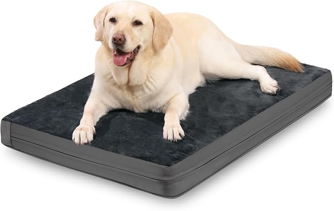Waterproof XXL Dog Bed, Outdoor Washable Orthopedic Large Crate Pad 48" | Jumbo Pet Bed Foam, Reversible Faux Leather & Flannel, Durable Removable Cover, Anti-Slip Kennel Pad 47"x29" Dark Gray