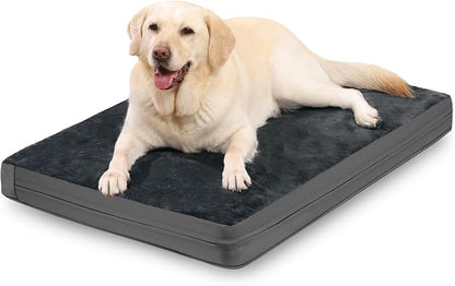 Waterproof XXL Dog Bed, Outdoor Washable Orthopedic Large Crate Pad 48" | Jumbo Pet Bed Foam, Reversible Faux Leather & Flannel, Durable Removable Cover, Anti-Slip Kennel Pad 47"x29" Dark Gray