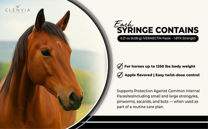 Horse Paste 1.87% – Apple Flavored Wormer – 6.08g Tube – Treats Up to 1250 lb (4 Pack)