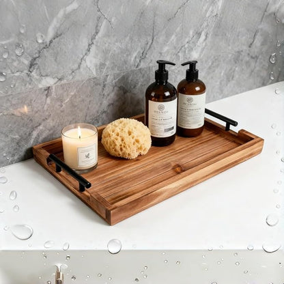 Coffee Table Tray Decorative Nested Vintage Wood Serving Tray Set for Eating, Breakfast, Party, Kitchen, Ottoman,Tea Coffee Table Large Ottoman Trays (Wood, 2pc)