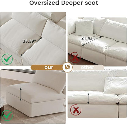WJShome 83" Cloud Couch Sectional for Living Room, Down Filled Modular Sectional Sofa,L Shaped Sofas with Ottoman,Convertible Couch, Sofa Covers Washable&Replaceable,White