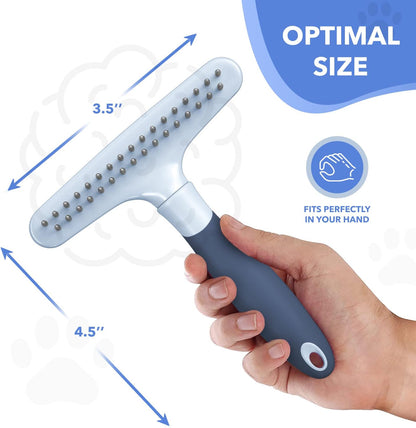 Dog rake deshedding dematting Brush Comb - Undercoat rake for Dogs, Cats, matted, Short,Long Hair Coats - Brush for Shedding, Double Row Stainless Steel pins - Reduce Shedding by 90% (Haze Blue)