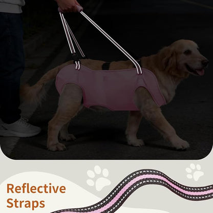 Full Body Dog Lift Harness, Support Senior & Disabled Dogs Walking | Help Up & Down Stairs Grooming, Dog Sling Backpack, Front Hind Leg Joint Injuries, Reflective, Soft Padded Handle | Pink, S