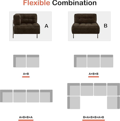 MCombo Modular Sofa Couch with Removable Cushion, Accent Sofa Chair, Upholstered Sofa for Living Room, Apartment, Office (Chocolate, Two Seats)
