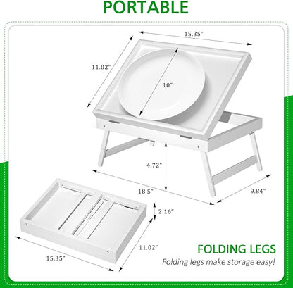 Bed Tray Table Breakfast Food Tray with Folding Legs Serving Tray for Computer Laptop Desk Bed Platters TV Snack Tray by Artmeer (White, Medium)