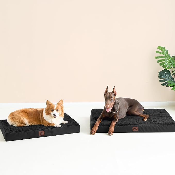 EHEYCIGA Orthopedic Dog Bed with Removable Washable Cover, Black, 30IN | Egg Crate Foam Support, Durable Oxford fabric, Non-Slip Bottom, Machine Washable, Soft Waterproof Plush Pet Bed Mat For Crate