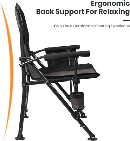 XGEAR Camping Chair Hard Arm High Back Lawn Chair Heavy Duty with Cup Holder, for Camp, Fishing, Hiking, Outdoor, Carry Bag Included
