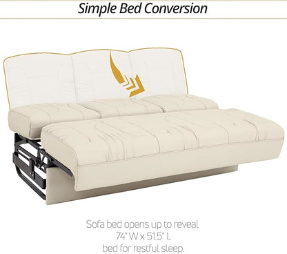 Qualitex De Leon Console SL RV Sofa Bed, 74" Wide, Ulitmate Leather, Bisque