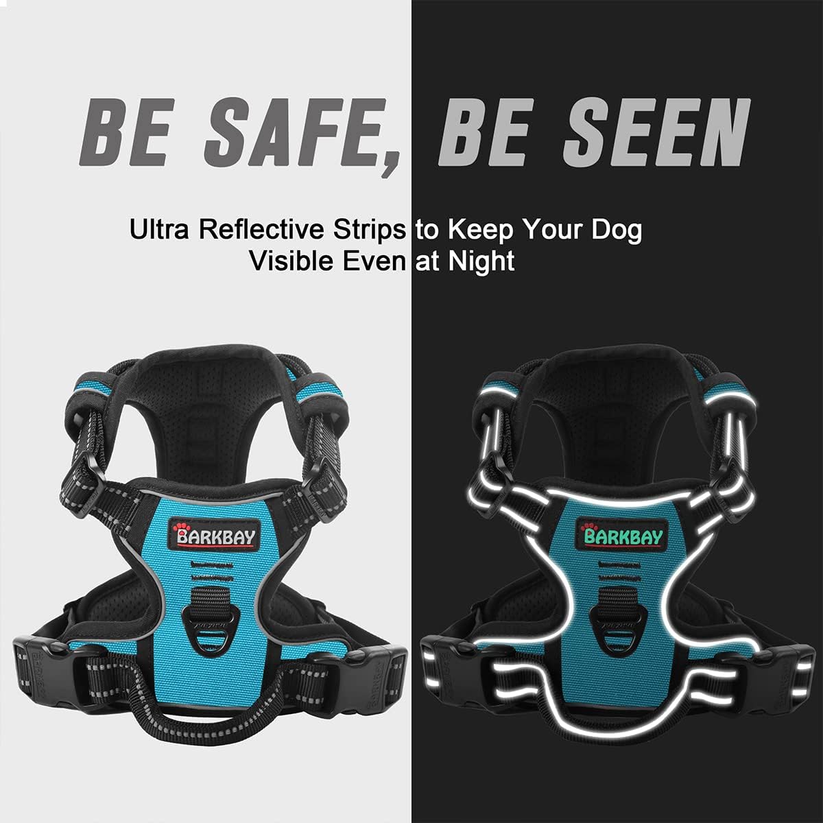 BARKBAY No Pull Dog Harness Front Clip Heavy Duty Reflective Easy Control Handle for Large Dog Walking(Blue,L)