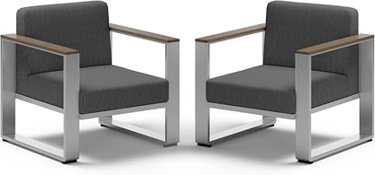 ComfCove 2 Pieces Outdoor Aluminum Armchair, Modern Patio Patio Furniture with Wide Seat and Thick Cushions, All-Weather Oversized Couch for Deck, Porch
