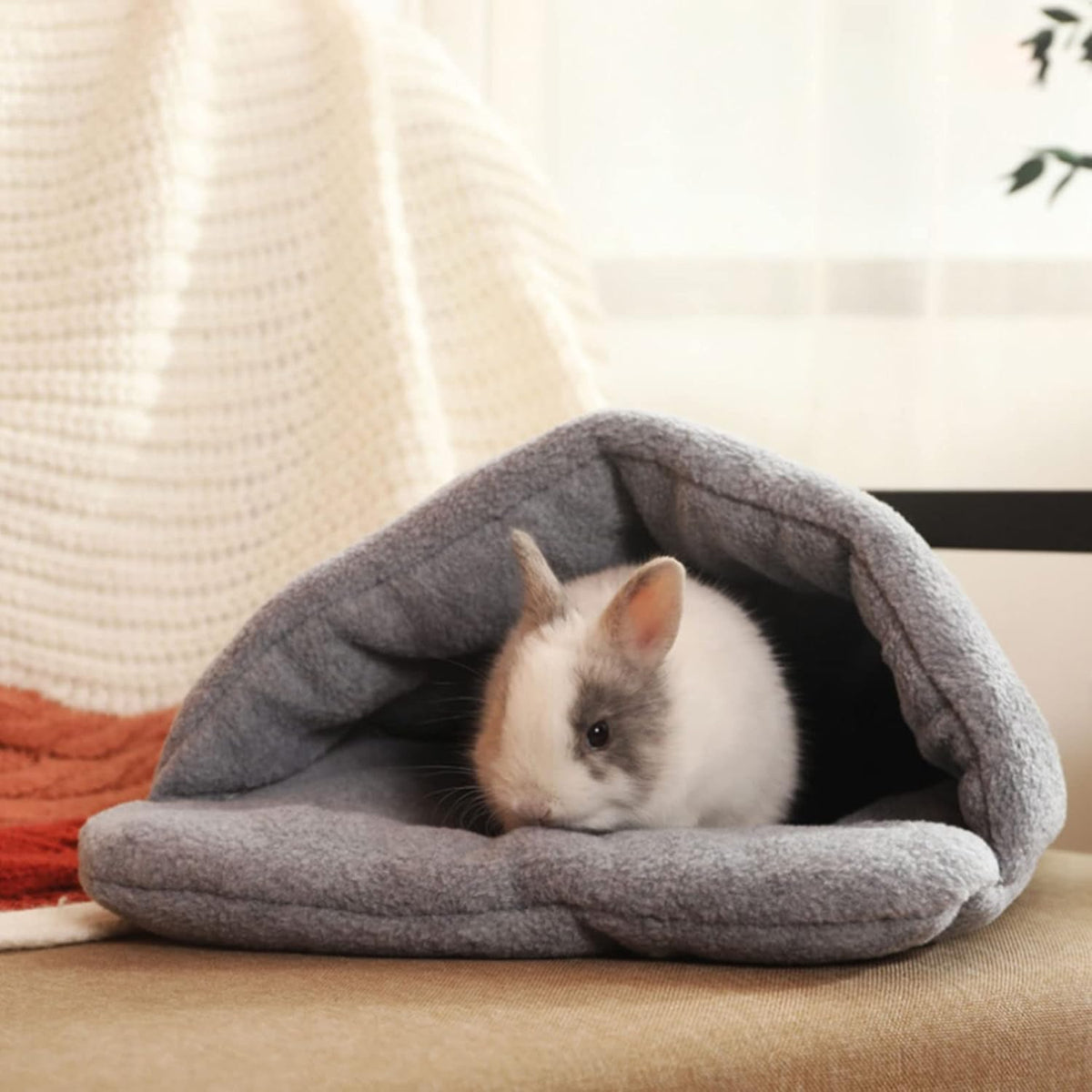 kathson Rabbit Cave Sleeping Bed Guinea Pig Hideout Cozy House Pet Soft Warm Fleece Winter Slipper Cushion Small Animal Nest Cage for Ferrets Squirrel Hamster Chinchilla Rat Hedgehog Bunny