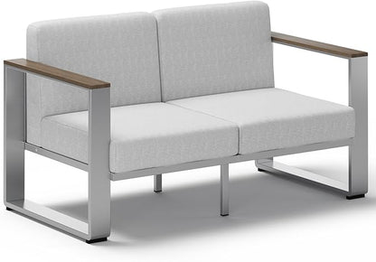 ComfCove Outdoor Aluminum Loveseat, Modern Patio Patio Furniture with Wide Seat and Thick Cushions, All-Weather Oversized Couch for Deck, Porch