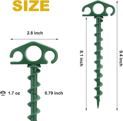 COBARYEN Tent Stakes Ground Anchors Screw in, 16 Pack Sand Stakes for Beach 9.4 Inch Heavy Duty Spiral Tent Pegs for Camping, Party, Hiking, Outdoor Decoration (16, Green)