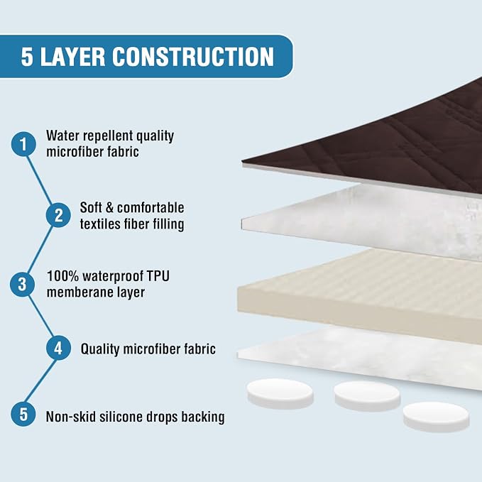 H.VERSAILTEX Sofa Cover 100% Waterproof Slipcover Furniture Protector, Washable Couch Cover with Non-Skid Backing and Elastic Straps for Kids, Dogs, Pets(Sofa, Brown)