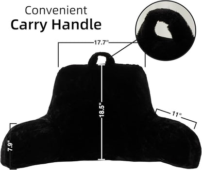 A Nice Night Faux Fur Reading Pillow Bed Wedge Large Adult Children Backrest with Arms Back Support for Sitting Up in Bed/Couch for Bedrest,Black