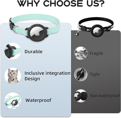 AirTag Cat Collars, Stretchy Collar with Apple AirTag Holder and Bell, Breakaway Ultra Design Elastic GPS Tracking Collars for Cats and Puppies, (7.5-12.5 Inch), Green