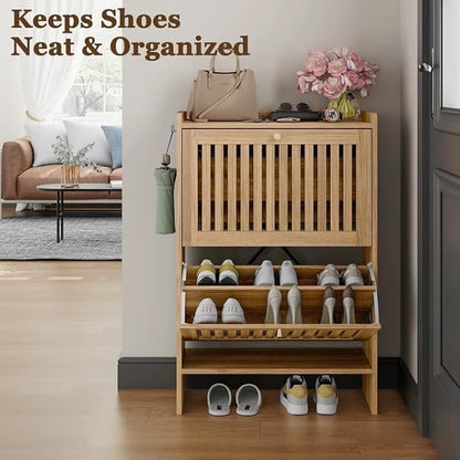 wanan 24" Shoe Cabinet with 2 Flip Slatted Drawers, Adjustable & Removable